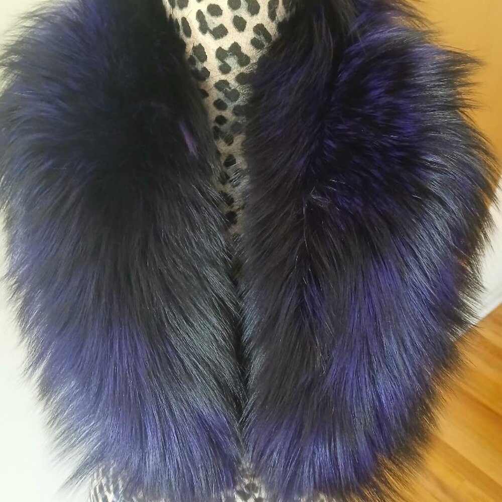 NEW real FOX Fur collar scarf scarve Purple Black 82 x 16cm great quality